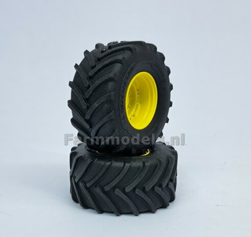 &Oslash; 54.8 x 25.8 mm: JD 7R Series: 2x Michelin Axiobib2 Banden + RESIN Velgen JOHN DEERE GEEL gespoten  1:32  Farmmodels Premium Line Series 