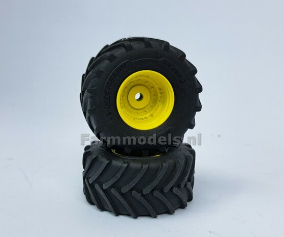 &Oslash; 54.8 x 25.8 mm: JD 7R Series: 2x Michelin Axiobib2 Banden + RESIN Velgen JOHN DEERE GEEL gespoten  1:32  Farmmodels Premium Line Series 