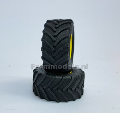 &Oslash; 54.8 x 25.8 mm: JD 7R Series: 2x Michelin Axiobib2 Banden + RESIN Velgen JOHN DEERE GEEL gespoten  1:32  Farmmodels Premium Line Series 