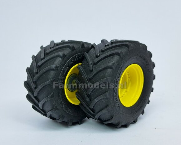 &Oslash; 54.8 x 25.8 mm: JD 7R Series: 2x Michelin Axiobib2 Banden + RESIN Velgen JOHN DEERE GEEL gespoten  1:32  Farmmodels Premium Line Series 