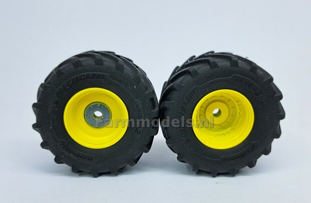 &Oslash; 54.8 x 25.8 mm: JD 7R Series: 2x Michelin Axiobib2 Banden + RESIN Velgen JOHN DEERE GEEL gespoten  1:32  Farmmodels Premium Line Series 