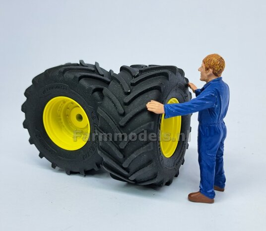 &Oslash; 54.8 x 25.8 mm: JD 7R Series: 2x Michelin Axiobib2 Banden + RESIN Velgen JOHN DEERE GEEL gespoten  1:32  Farmmodels Premium Line Series 