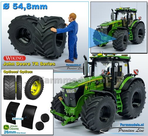 &Oslash; 54.8 x 25.8 mm: JD 7R Series: 2x Michelin Axiobib2 Banden + RESIN Velgen ZWART GLANS gespoten  1:32  Farmmodels Premium Line Series 