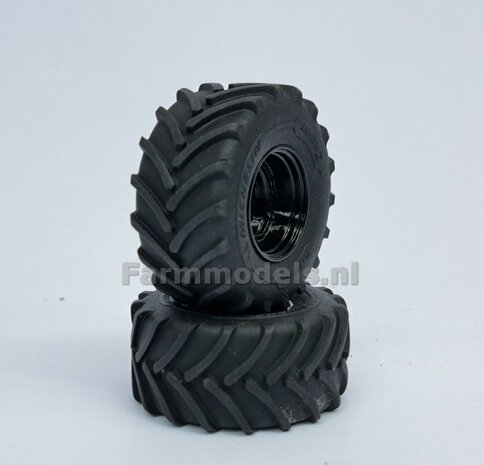 &Oslash; 54.8 x 25.8 mm: JD 7R Series: 2x Michelin Axiobib2 Banden + RESIN Velgen ZWART GLANS gespoten  1:32  Farmmodels Premium Line Series 