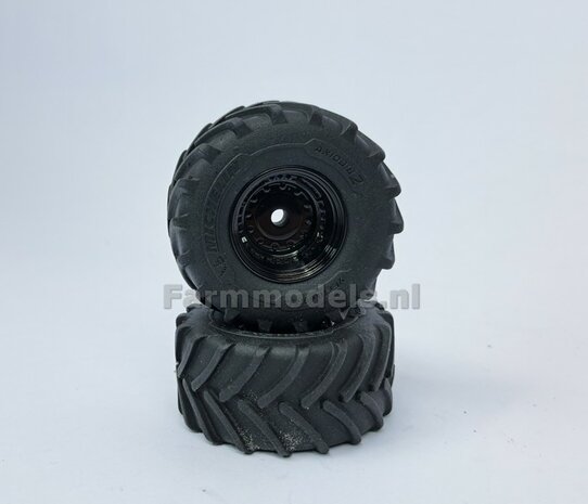 &Oslash; 54.8 x 25.8 mm: JD 7R Series: 2x Michelin Axiobib2 Banden + RESIN Velgen ZWART GLANS gespoten  1:32  Farmmodels Premium Line Series 
