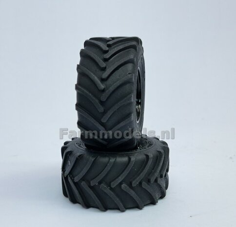 &Oslash; 54.8 x 25.8 mm: JD 7R Series: 2x Michelin Axiobib2 Banden + RESIN Velgen ZWART GLANS gespoten  1:32  Farmmodels Premium Line Series 