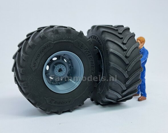 &Oslash; 70.3 x 30.4 mm: JOHN DEERE 7R &amp; 8R Wiking: 2x Michelin Axiobib2 Banden + RESIN Velgen BLANK geleverd 1:32    Farmmodels Premium Line Series  