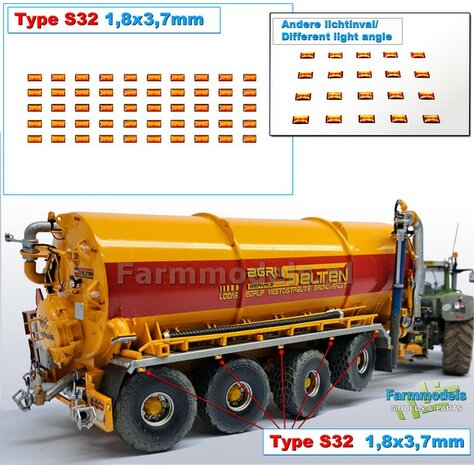 50x Zelfklevende ORANJE GLIMMERS/ REFLECTOREN  Type S32  afmeting: 1,8 x 3,7 mm  Kleur: HELDER ORANJE  Farmmodels.nl