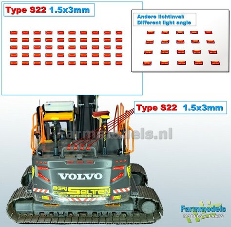 50x Zelfklevende RODE GLIMMERS/ REFLECTOREN  Type S22  afmeting: 1,5 x 3 mm  Kleur: HELDER ROOD  Farmmodels.nl