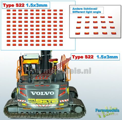 100x Zelfklevende RODE GLIMMERS/ REFLECTOREN  Type S22  afmeting: 1,5 x 3 mm  Kleur: HELDER ROOD  Farmmodels.nl