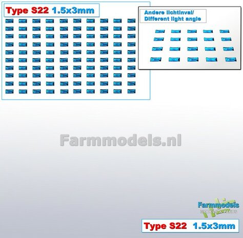 100x Zelfklevende BLAUWE GLIMMERS/ REFLECTOREN  Type S22  afmeting: 1,5 x 3 mm  Kleur: HELDER BLAUW  Farmmodels.nl