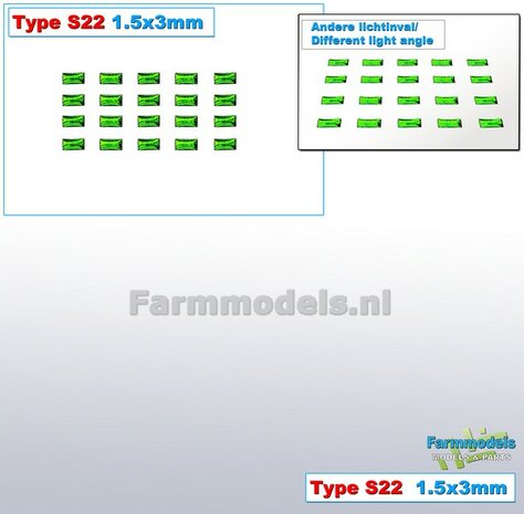 20x Zelfklevende GROENE GLIMMERS/ REFLECTOREN  Type S22  afmeting: 1,5 x 3 mm  Kleur: HELDER GROEN  Farmmodels.nl