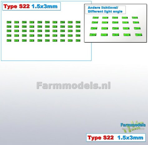 50x Zelfklevende GROENE GLIMMERS/ REFLECTOREN  Type S22  afmeting: 1,5 x 3 mm  Kleur: HELDER GROEN  Farmmodels.nl