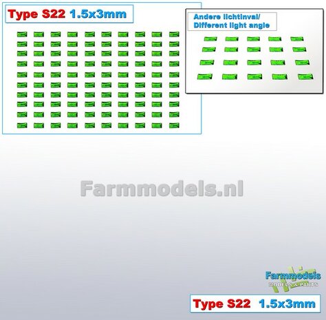 100x Zelfklevende GROENE GLIMMERS/ REFLECTOREN  Type S22  afmeting: 1,5 x 3 mm  Kleur: HELDER GROEN  Farmmodels.nl