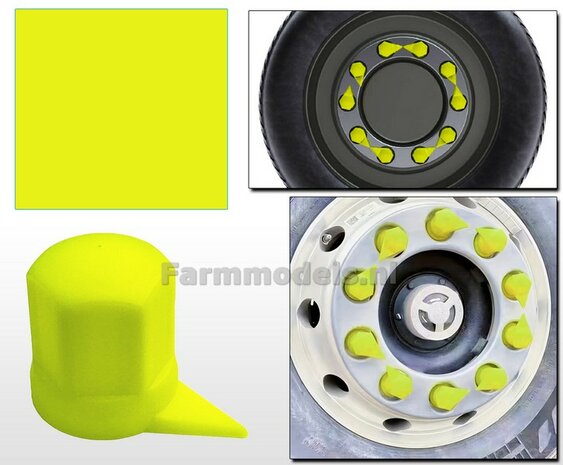 10 Stuks FLASH YELLOW  kleur  WIELMOER AFDEKKAP MET PIJL  Afm. &Oslash; 1,85 x 3,8mm   Materiaal: RESIN FLASH YELLOW  gespoten geleverd  1:32  