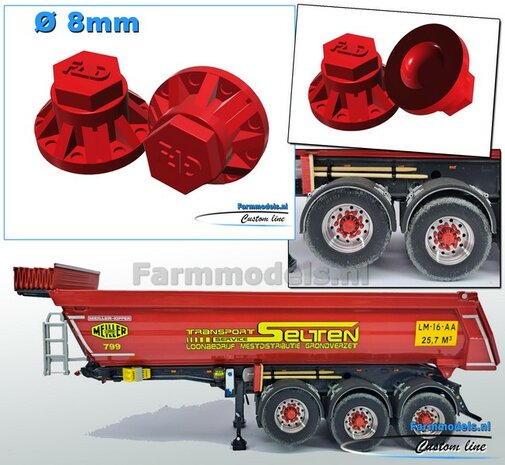 2x FAD Naafdop &Oslash; 8mm  Resin, KRAMPE ROOD  (Vicon HP1600 Margemodels ROOD) gespoten geleverd  1:32  Farmmodels 