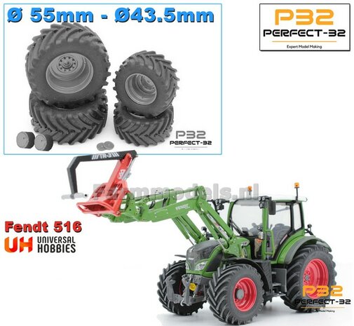 COMBI SET: 2x &Oslash; 43.5 mm + 2x &Oslash; 55 mm: FENDT 516  UH set RESIN BLANK geleverd incl. 2x eindvertraging 1:32  PERFECT-32 P24 + P25