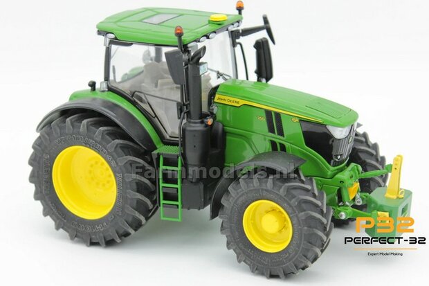 COMBI SET: 2x &Oslash; 48.8 mm + 2x &Oslash; 64 mm: John Deere 6R250 Wiking Bandenset JD GEEL gespoten geleverd 1:32  PERFECT-32  REAR + P29