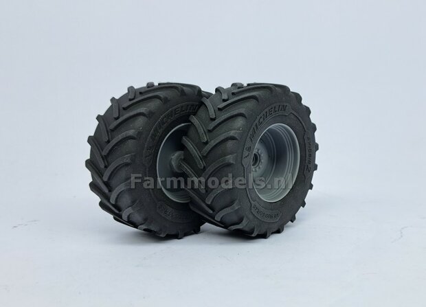 &Oslash; 70.6 x 30.4 mm: MASSEY FERGUSON 9S: 2x Michelin Axiobib2 Banden + RESIN Velgen BLANK geleverd 1:32     Premium Line Series  