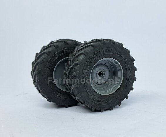 &Oslash; 70.6 x 30.4 mm: MASSEY FERGUSON 9S: 2x Michelin Axiobib2 Banden + RESIN Velgen BLANK geleverd 1:32     Premium Line Series  