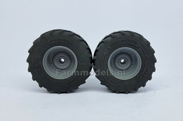 &Oslash; 70.6 x 30.4 mm: MASSEY FERGUSON 9S: 2x Michelin Axiobib2 Banden + RESIN Velgen BLANK geleverd 1:32     Premium Line Series  