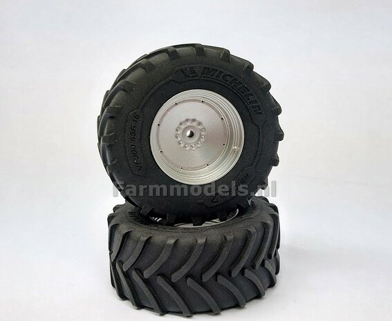 &Oslash; 70.6 x 30.4 mm: MASSEY FERGUSON 9Sg: 2x Michelin Axiobib2 Banden + Resin Velgen ALU-METALIC Gespoten geleverd 1:32   Premium Line Series  
