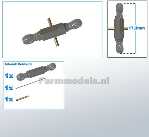 Topstang DELUXE lengte 17.3mm met 2x KOGELKOP aansluiting. Geleverd in RESIN + 2x messing as t.b.v. details  1:32