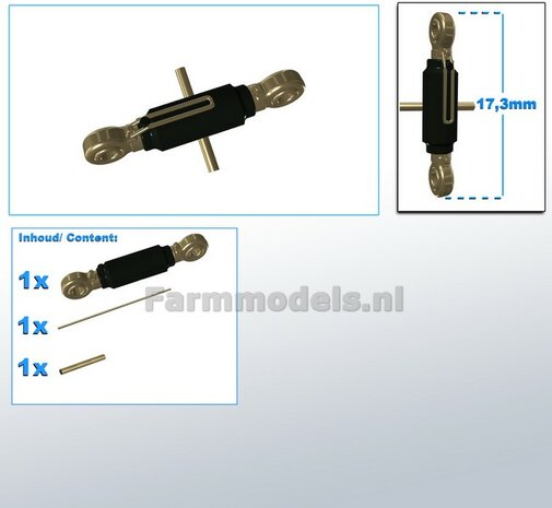 Topstang DELUXE lengte 17.3mm met 2x KOGELKOP aansluiting. RESIN, ZWART GLANS gespoten + 2x messing as t.b.v. details  1:32