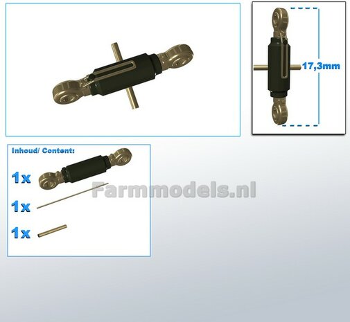 Topstang DELUXE lengte 17.3mm met 2x KOGELKOP aansluiting. RESIN, FENDT 942 GRIJS gespoten + 2x messing as  1:32