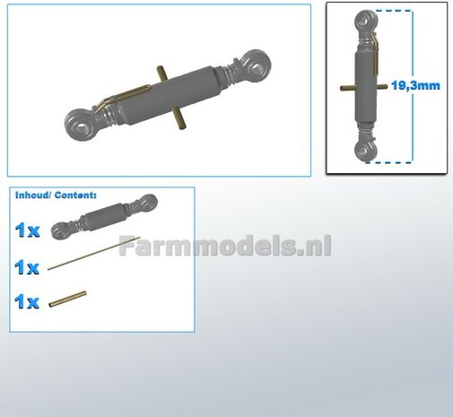Topstang DELUXE lengte 19.3mm met 2x KOGELKOP aansluiting. Geleverd in RESIN + 2x messing as t.b.v. details  1:32