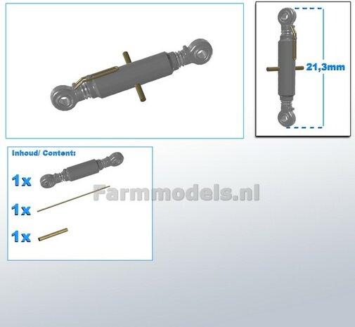 Topstang DELUXE lengte 21.3mm met 2x KOGELKOP aansluiting. Geleverd in RESIN + 2x messing as t.b.v. details  1:32