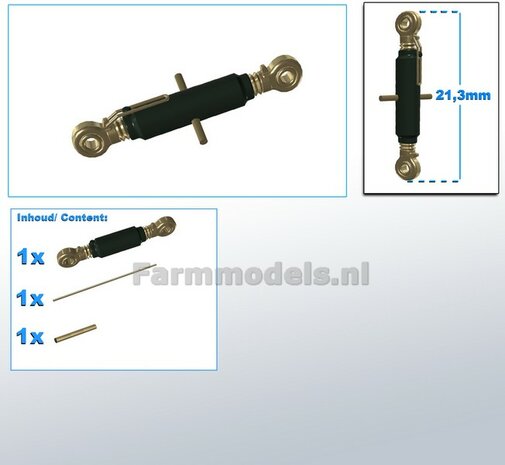 Topstang DELUXE lengte 21.3mm met 2x KOGELKOP aansluiting. RESIN, (FENDT) DONKER GRIJS gespoten + 2x messing as  1:32