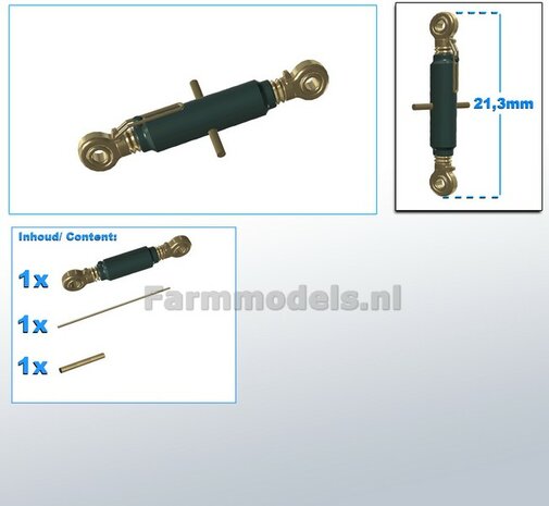 Topstang DELUXE lengte 21.3mm met 2x KOGELKOP aansluiting. RESIN, MF 9S CHASSIS GRIJS  gespoten + 2x messing as 1:32