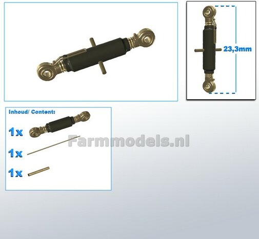 Topstang DELUXE lengte 23.3mm met 2x KOGELKOP aansluiting. RESIN, FENDT 942 GRIJS gespoten + 2x messing as  1:32