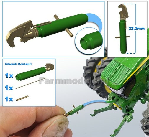 "COVER" Topstang DELUXE lengte 22.3mm met 1x VANGHAAK aansluiting. Geleverd in JD 7R 310 GROEN + 2x messing as t.b.v. details  1:32