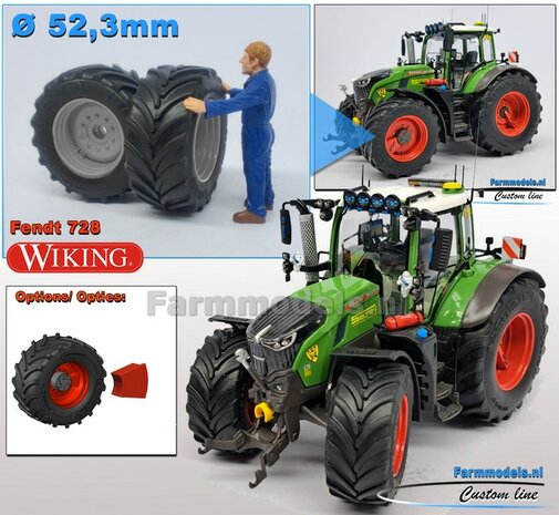 &Oslash; 52.3 x 24.2 mm: FENDT 728: 2x Vredestein Banden met RESIN velgen BLANK Geleverd  1:32   Farmmodels Premium Line Series 