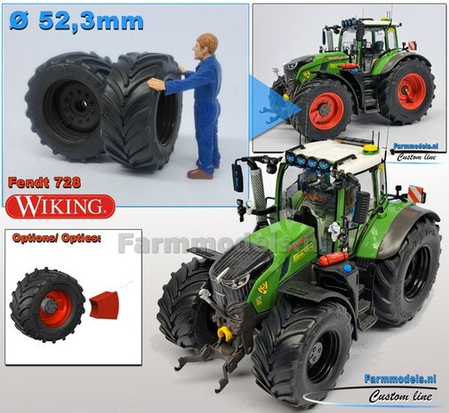 &Oslash; 52.3 x 24.2 mm: FENDT 728: 2x Vredestein Banden RESIN velgen ZWART GLANS Gespoten geleverd  1:32   Farmmodels Premium Line Series 