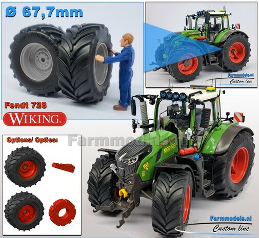&Oslash; 67.7 x 31.2 mm: FENDT 728: 2x Vredestein Banden met RESIN velgen BLANK Geleverd  1:32   Farmmodels Premium Line Series 
