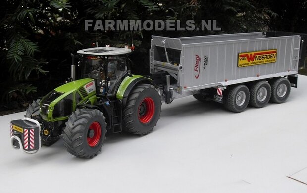 415. Claas Axion 950 &amp; Fliegl afschuifwagen op Michelin Cargo XBib Farmmodels banden met aluminium velgen