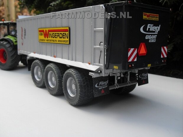 415. Claas Axion 950 &amp; Fliegl afschuifwagen op Michelin Cargo XBib Farmmodels banden met aluminium velgen