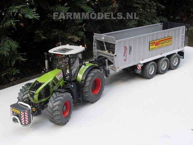 415. Claas Axion 950 &amp; Fliegl afschuifwagen op Michelin Cargo XBib Farmmodels banden met aluminium velgen