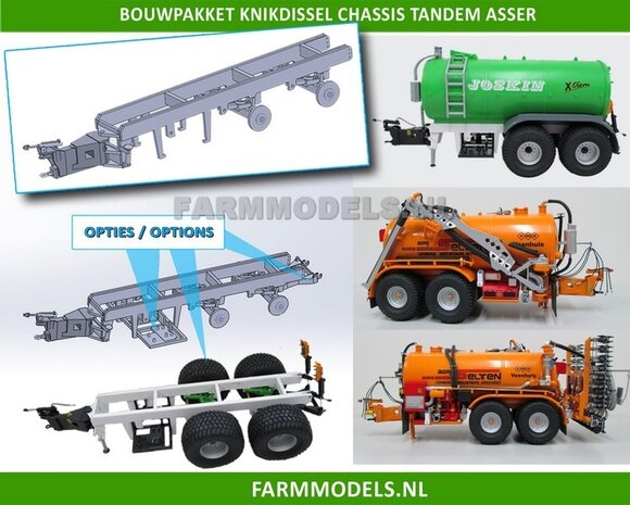 Universeel Knikdissel Tandem as chassis, incl topdrukcilinderset, Bouwpakket, perfect als basis voor je modelbouw (tank) 1:32 (HTD)                       