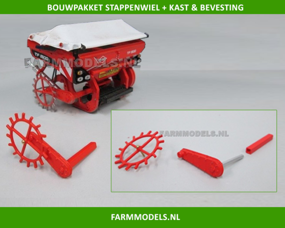 Stappenwiel met tandwielkast en bevestiging profiel met as Kuhn rood gespoten 1:32  