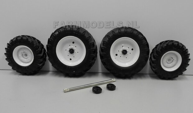 New Holland T7.210 bandenset vooras &Oslash; 45.5 mm+ achteras &Oslash; 59.5 mm + velgen + eindvertraging + as, 1:32