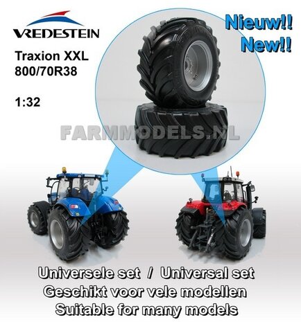 Vredestein Traxion XXL 800/70R38, achteras banden  &Oslash; 64.9 mm + velgen, 1:32, Universele set