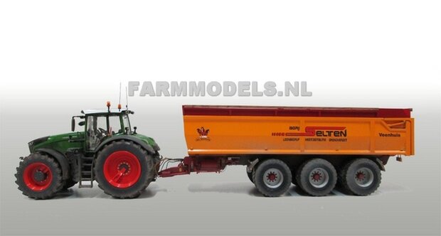 Jan Veenhuis JVLK 25000b Tridem asser Landbouw Kipper BOUWKIT + Vredestein Flotation Trac banden + met witte Resin velgen + BPW eindnaven 1:32 Premium Line (HTD)  SUPERSALE