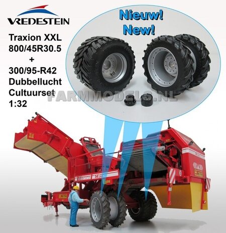 Dubbellucht Cultuurwielen set + brede Vredestein (Grimme 260SE) 1:32   