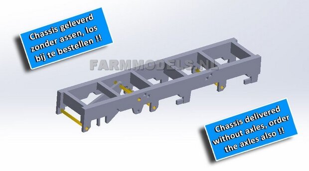 Universeel 3-as chassis met liftas functie, asafstand 51.56 mm (1:1 = 1650 mm) perfect als basis voor je zelfbouwchassis, 1:32, geleverd zonder assen / banden!!! (HTD)