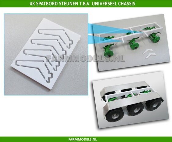 4x Spatbordsteun, o.a. t.b.v. (Universeel) 3-as chassis  1:32  