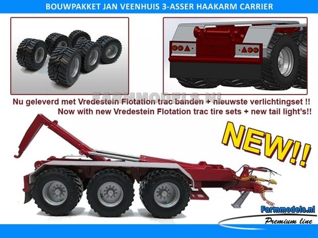 Jan Veenhuis 3-asser haakarm Carrier + 3x Vredestein Flotation trac bandensets Bouwpakket Basis asafstand 180 + geleverd met nieuwe verlichting LAST ONE